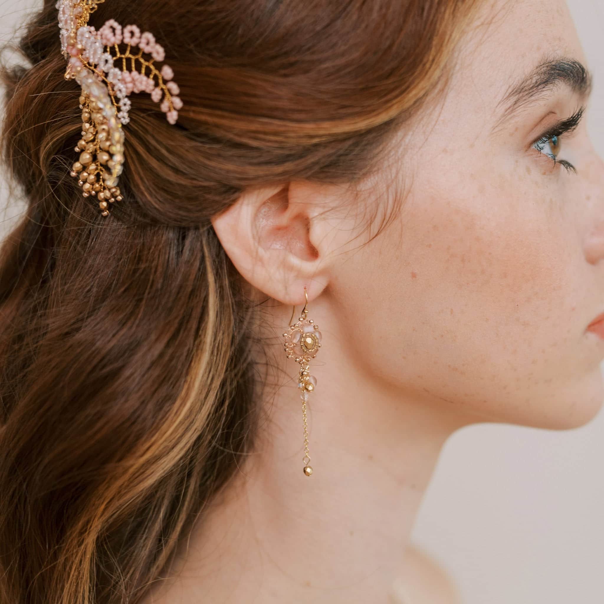 Fiori drop earrings in soft green - Judith Brown Bridal