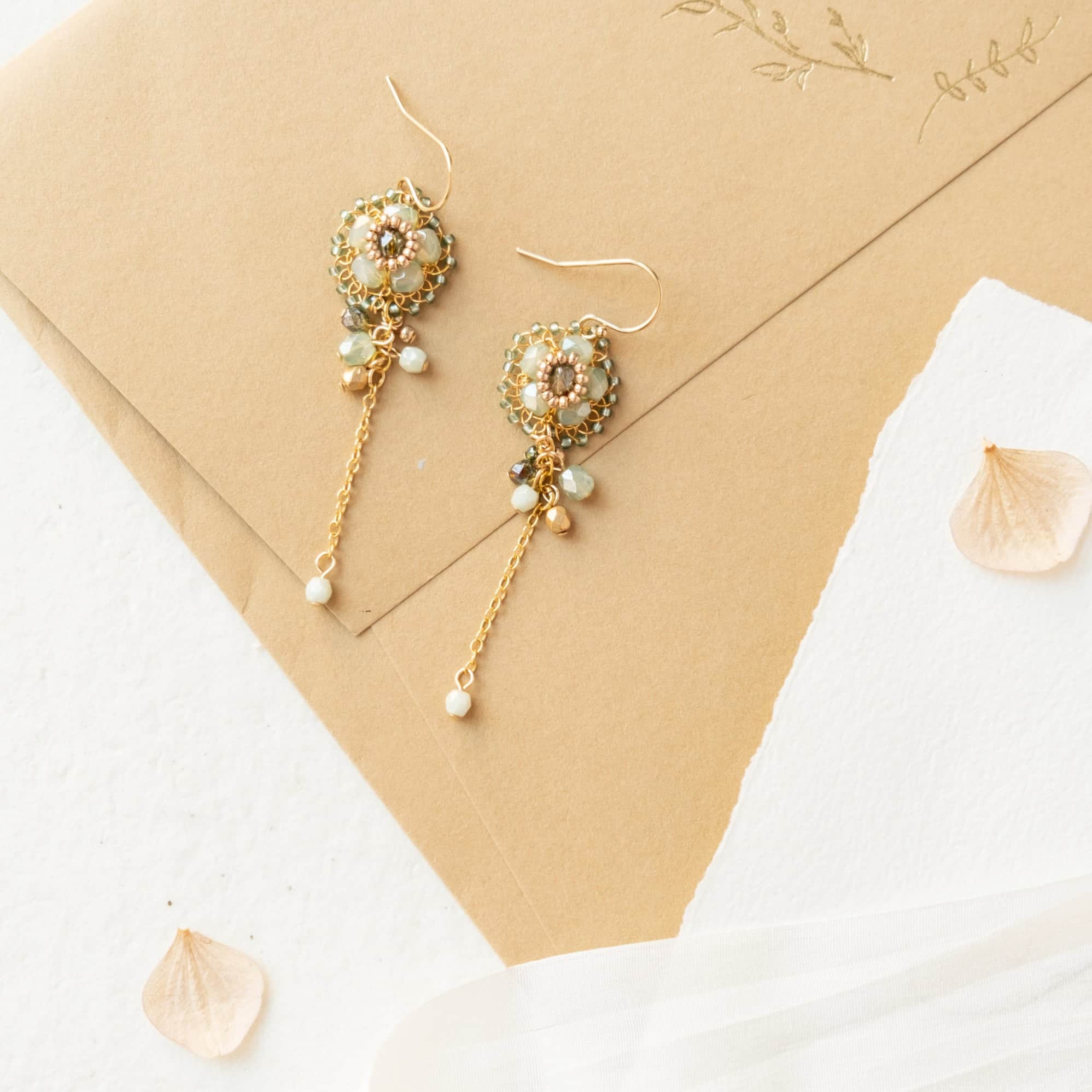 Fiori drop earrings in soft green - Judith Brown Bridal