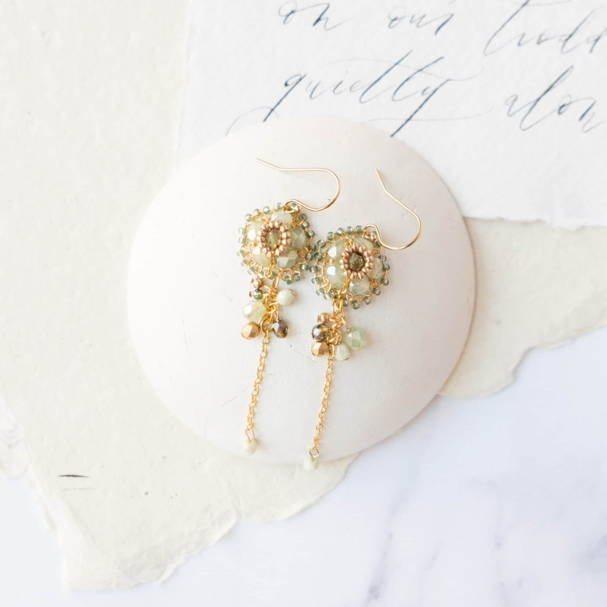 Fiori drop earrings in soft green - Judith Brown Bridal