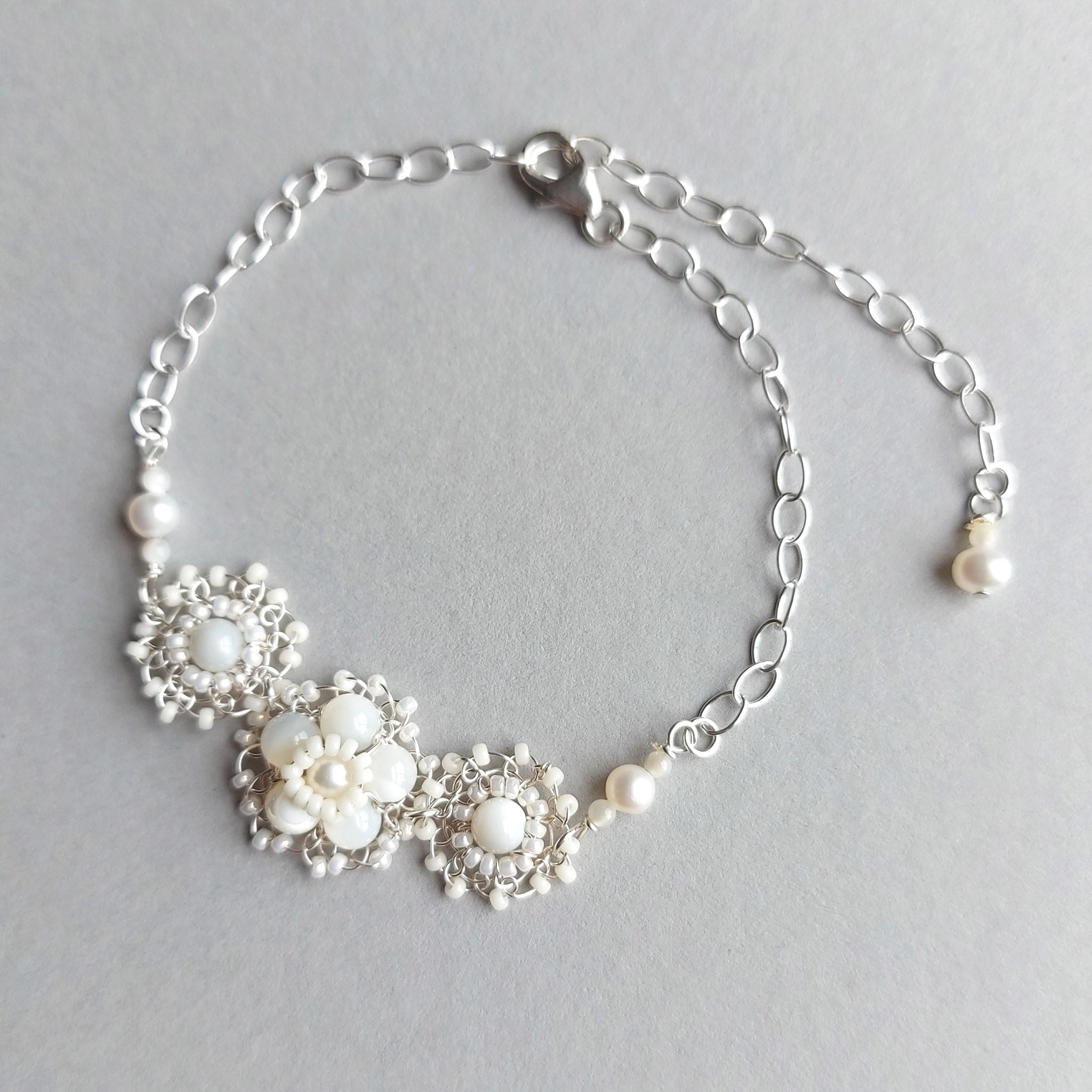 Mother of pearl and silver bracelet by Judith Brown Bridal