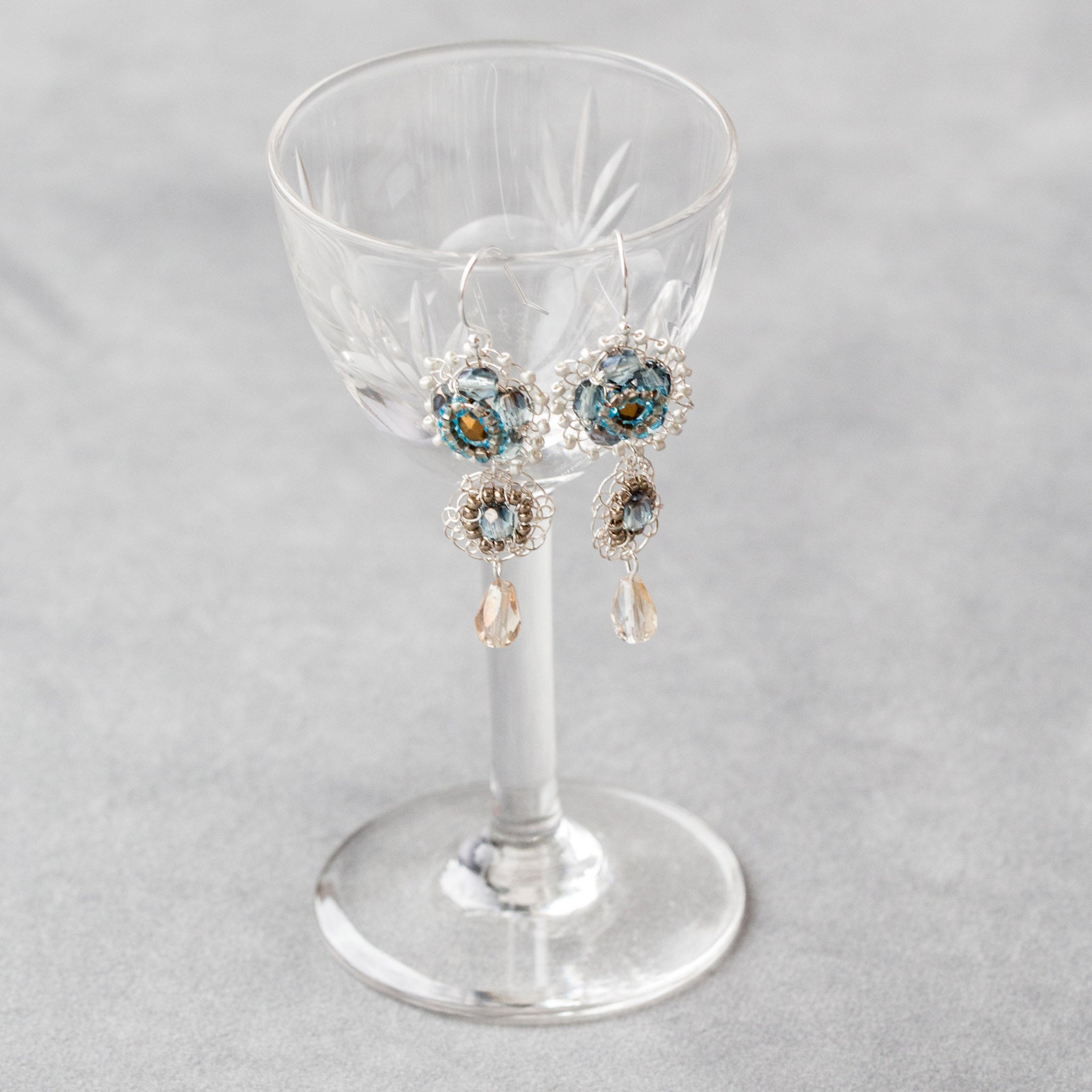 Mirabella handmade earrings in silver and blue by Judith Brown Bridal