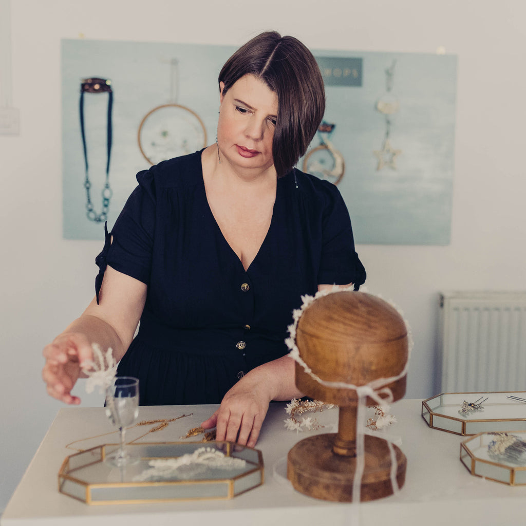View Judith Brown's wedding accessories in her Staffordshire studio