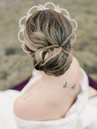 Back view of the Oriana wedding crown in silver