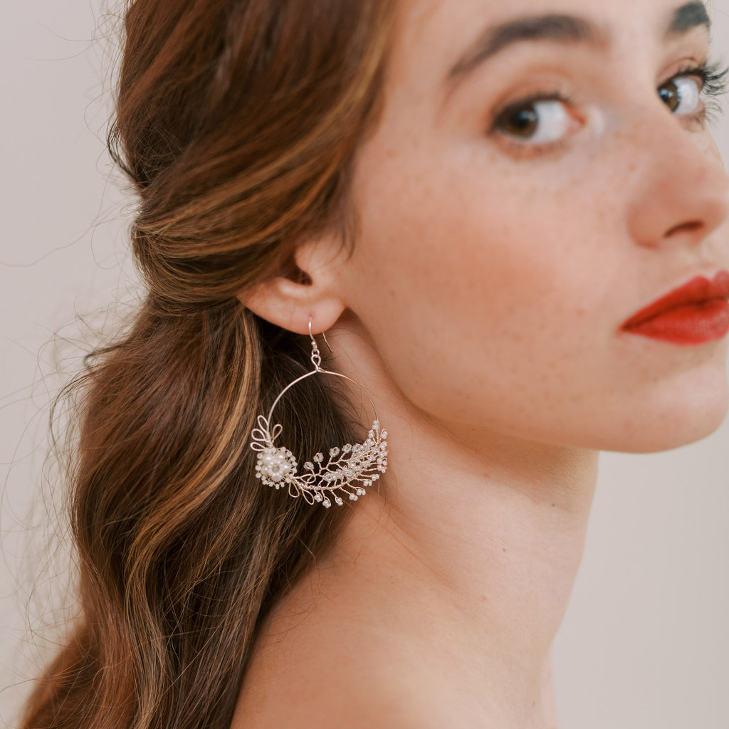 handmade statement bridal earrings in silver by Judith Brown Bridal in Staffordshire