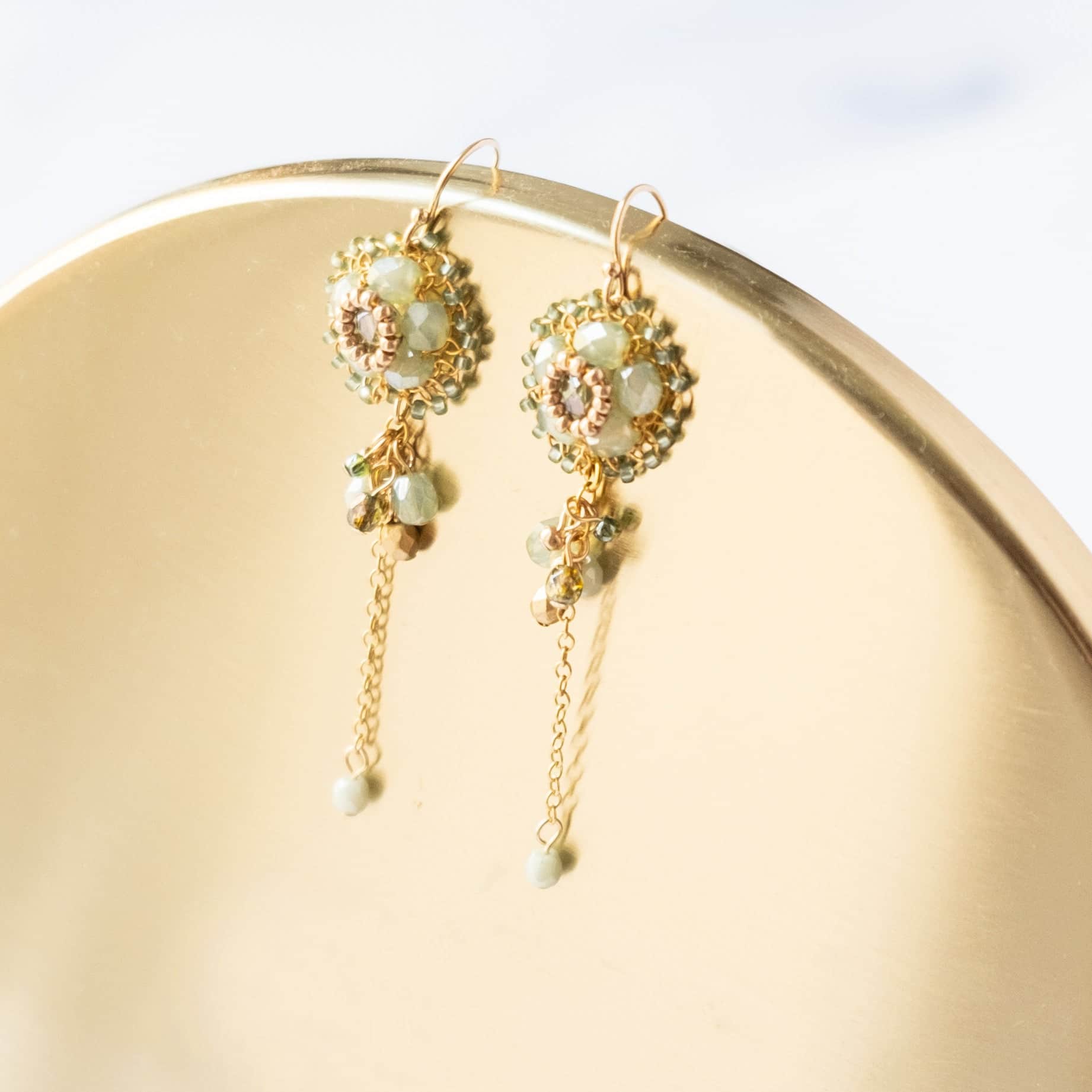 Fiori drop earrings in soft green - Judith Brown Bridal
