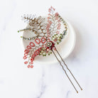 Fiorenza hair pin in reds and greens - Judith Brown Bridal