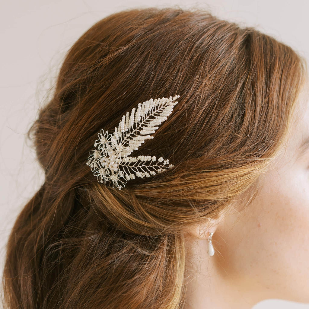 Silver and ivory wedding hair pin by Judith Brown Bridal