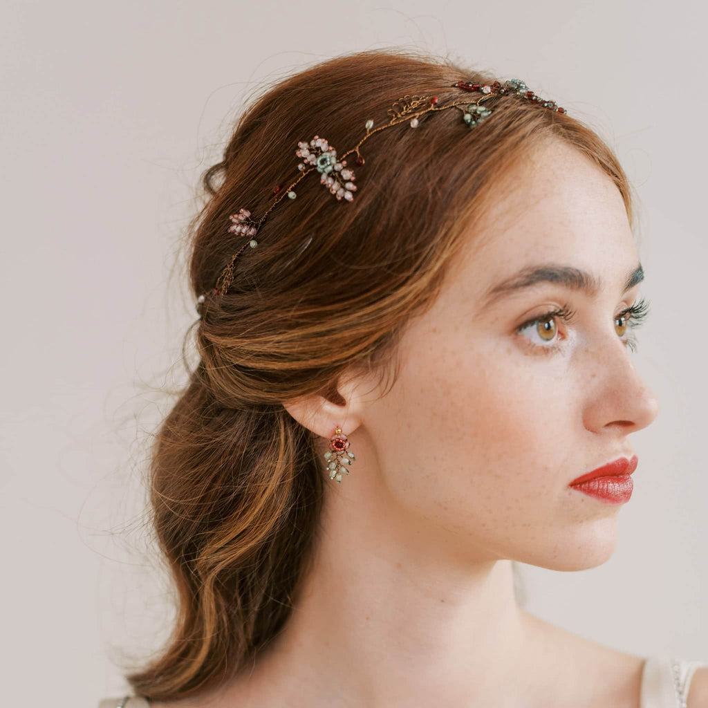 Intricate hairvine with beaded leaves and flowers by Judith Brown Bridal