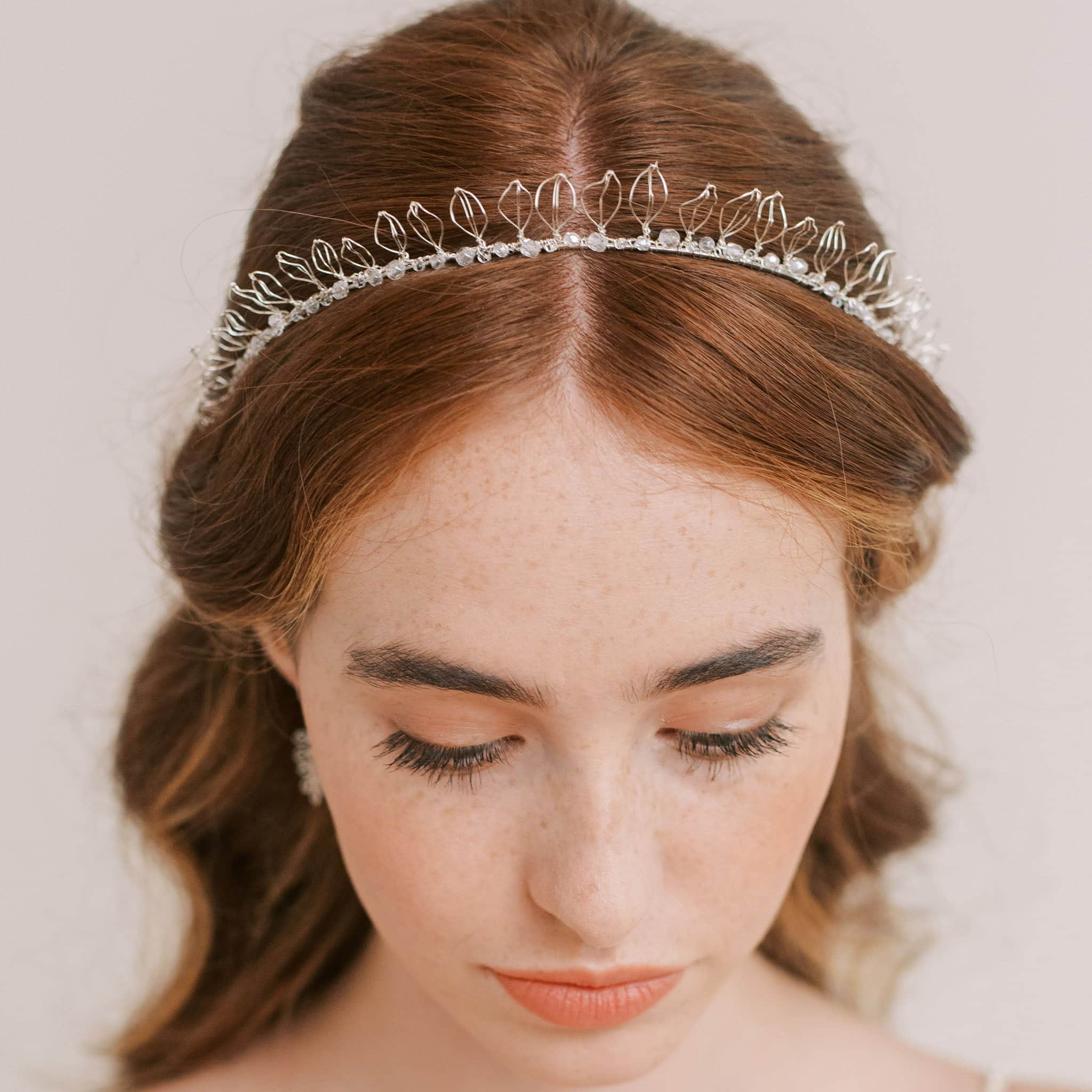 Wedding headband with tiny silver leaves by Judith Brown Bridal