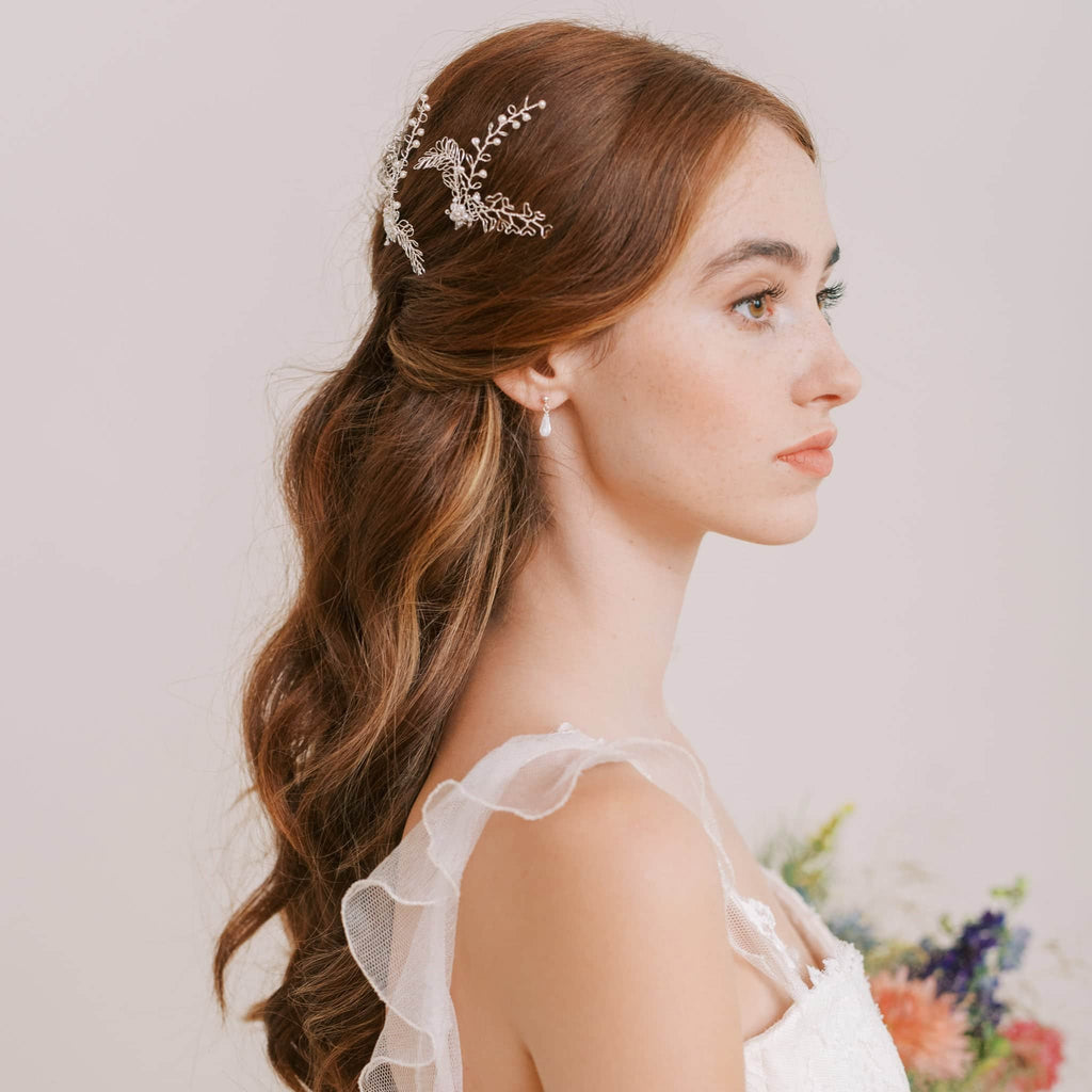 handmade wedding hair pins in silver with pearls by Judith Brown Bridal