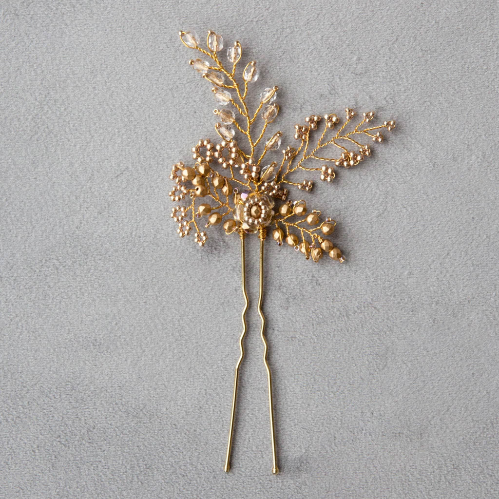 Chiar bridal hair pin in shades of gold by Judith Brown Bridal