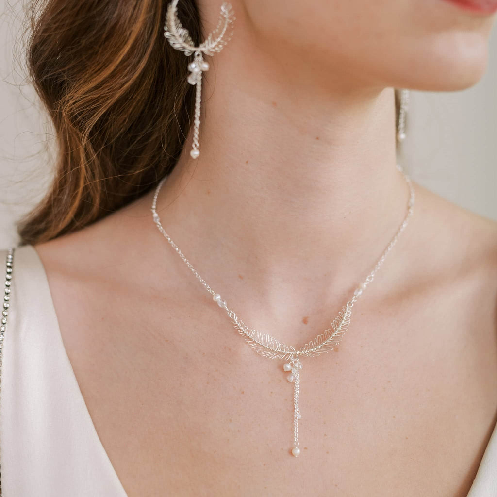 Delicate silver wedding necklace with pearls by Judith Brown Bridal