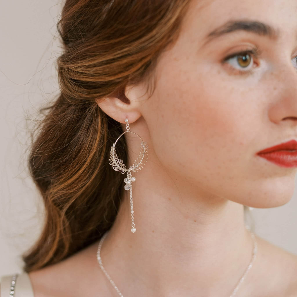 Statement wedding earrings with pearls in silver by Judith Brown Bridal