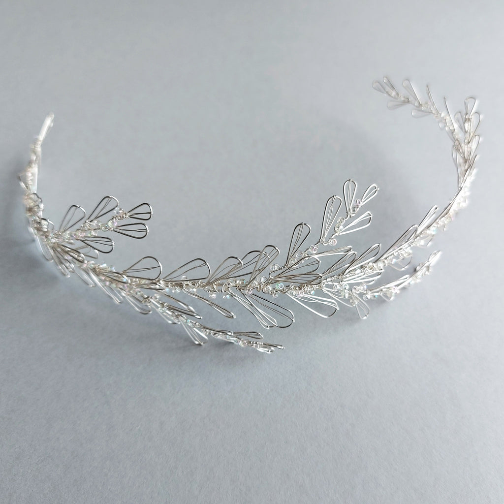 handmade silver hair vine for weddings by Judith Brown Bridal, nature inspired accessories