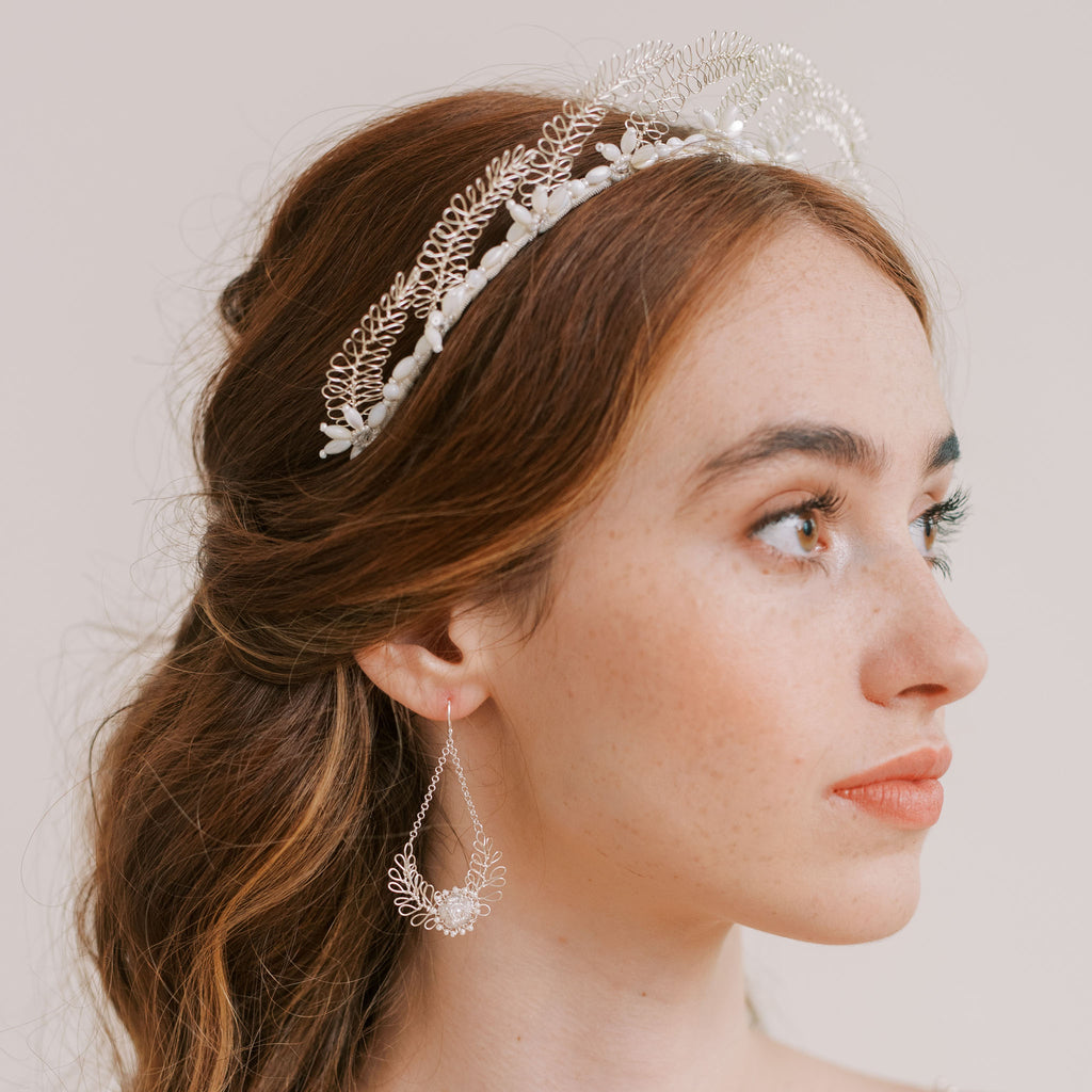 Boho silver wedding earrings by Judith Brown Bridal