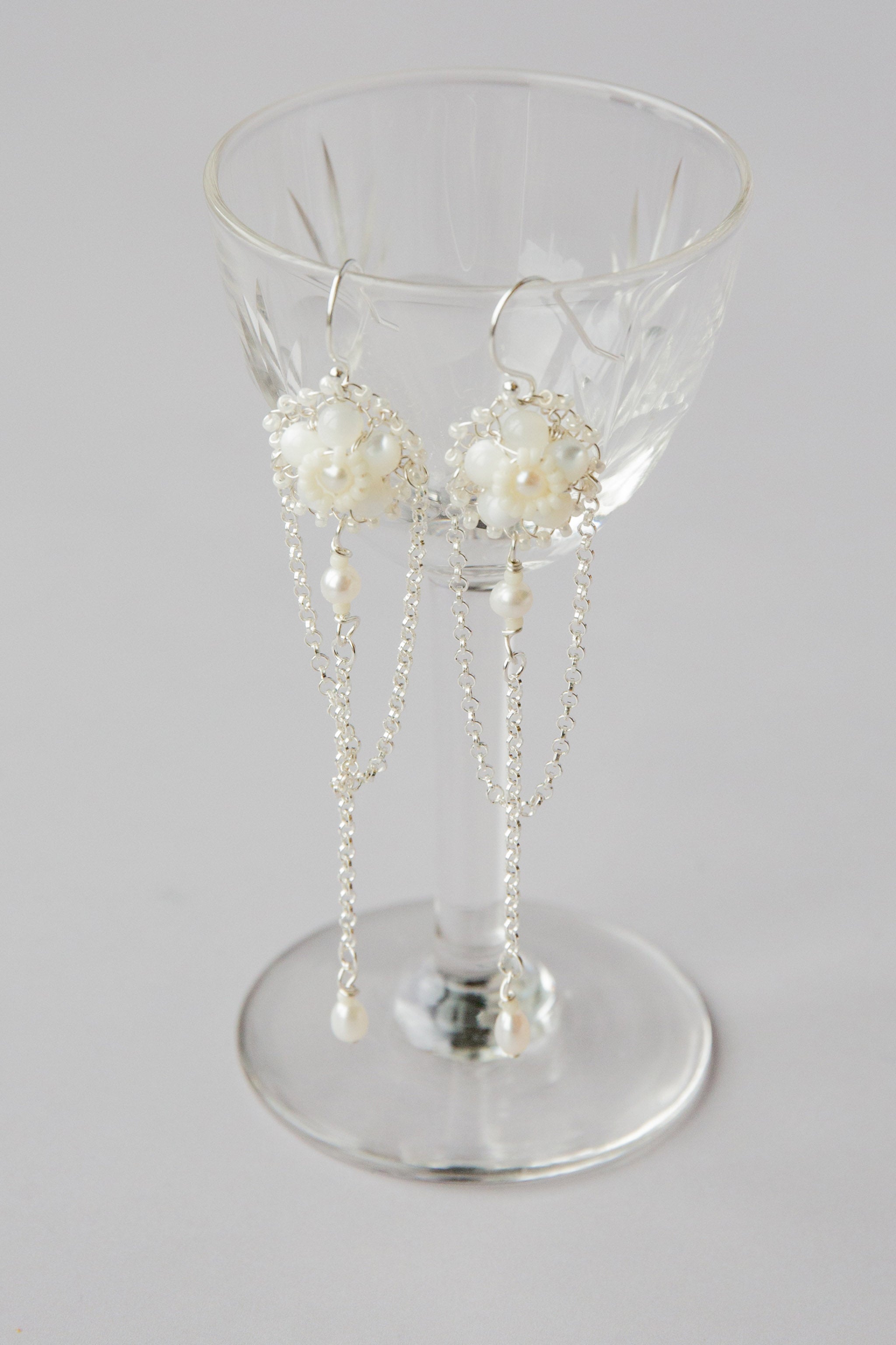 Chandelier bridal earrings with pearls by Judith Brown Bridal