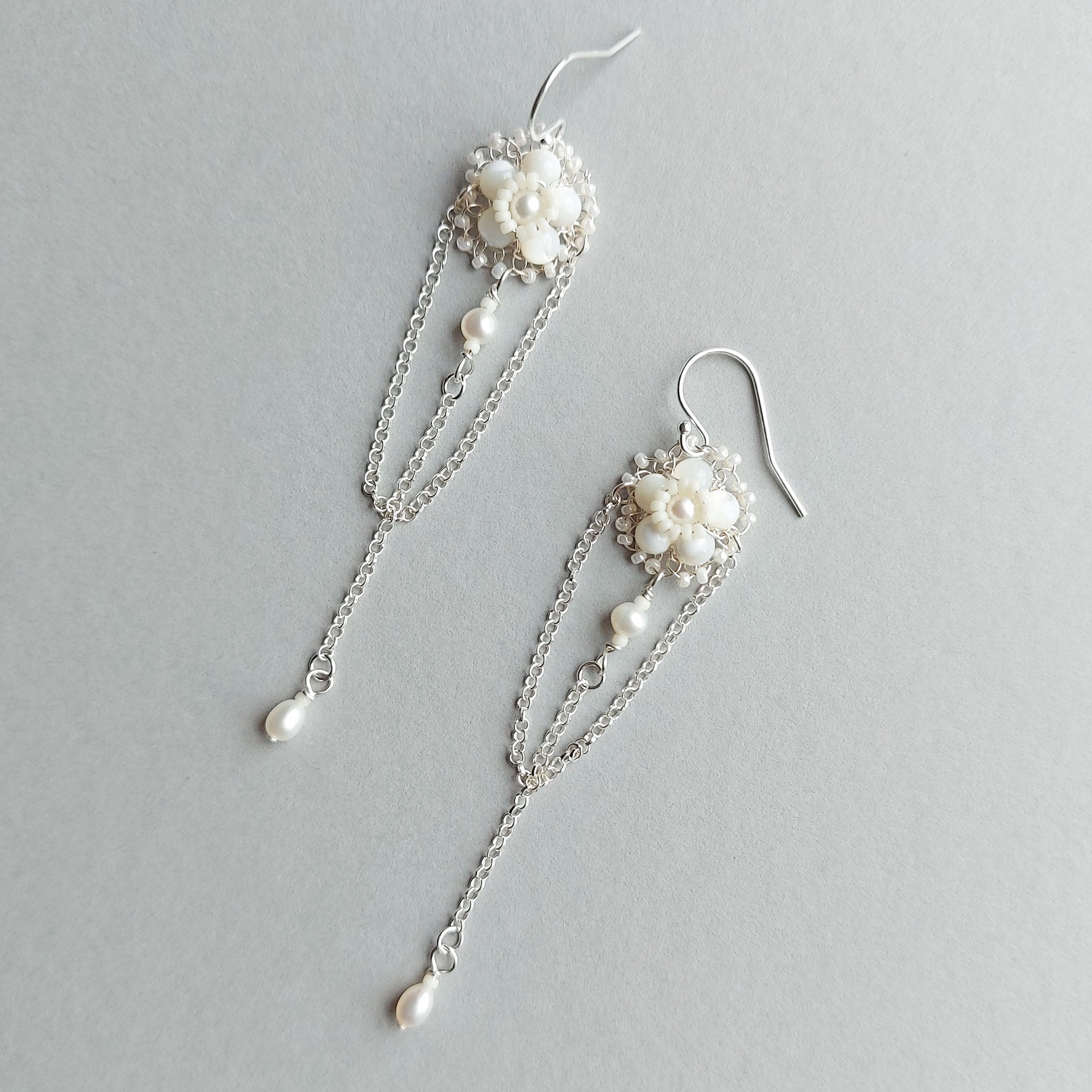statement wedding earrings with mother of pearl by Judith Brown Bridal