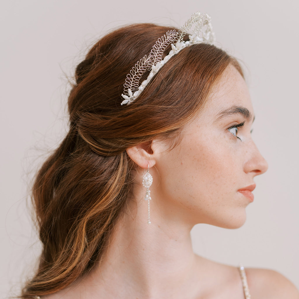 Silver Lucia bridal crown handmade by Judith Brown Bridal