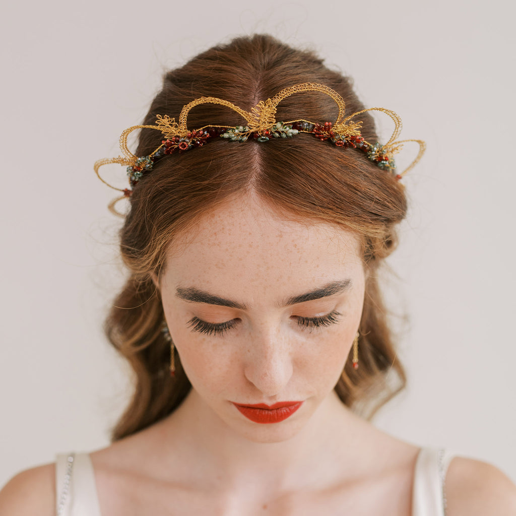 Top view of the Oriana bridal crown by Judith Brown Bridal