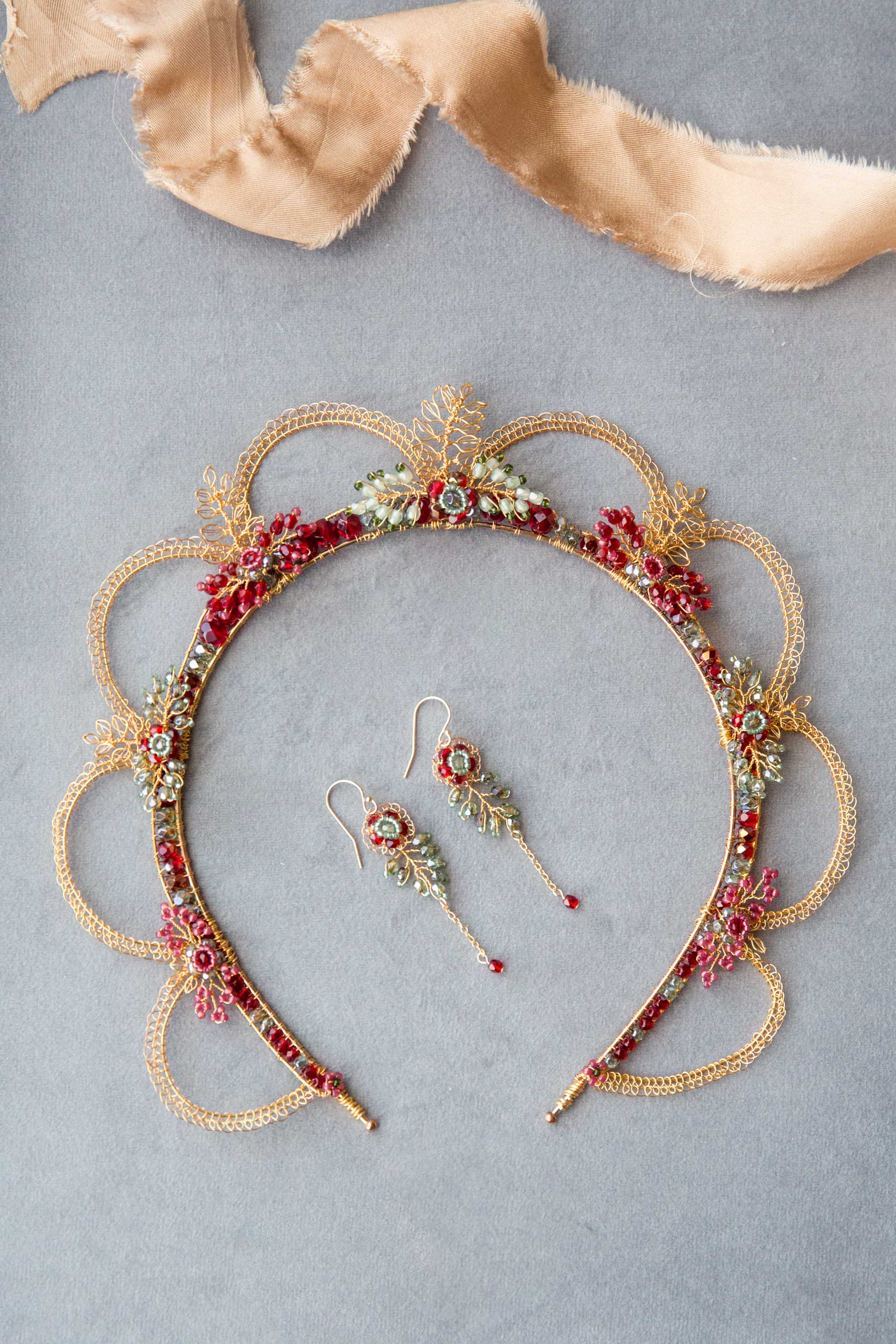 Oriana wedding crown with Rosella bridal earrings by Judith Brown Bridal