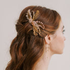 Intricate handmade bridal hair comb in blush and gold by Judith Brown Bridal