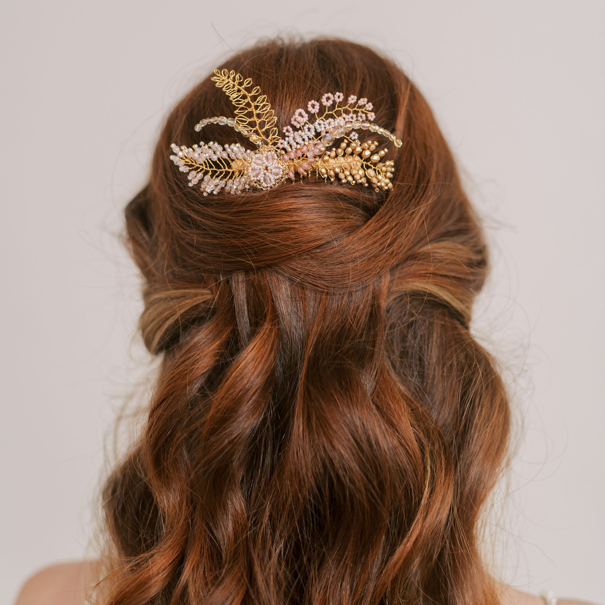 Bridal hair comb inspired by wildflowers and leaves by Judith Brown Bridal