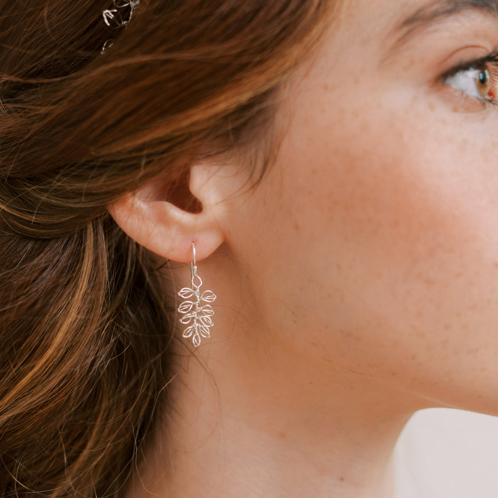 nature inspired wedding earrings in silver by Judith Brown Bridal